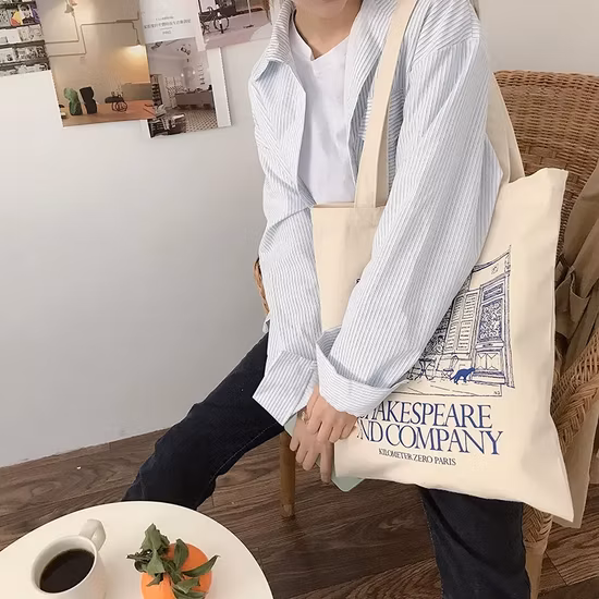 内側のポケット トート ショルダー バッグ デュアルパーパス カスタム プリント コットン キャンバス トート バッグ